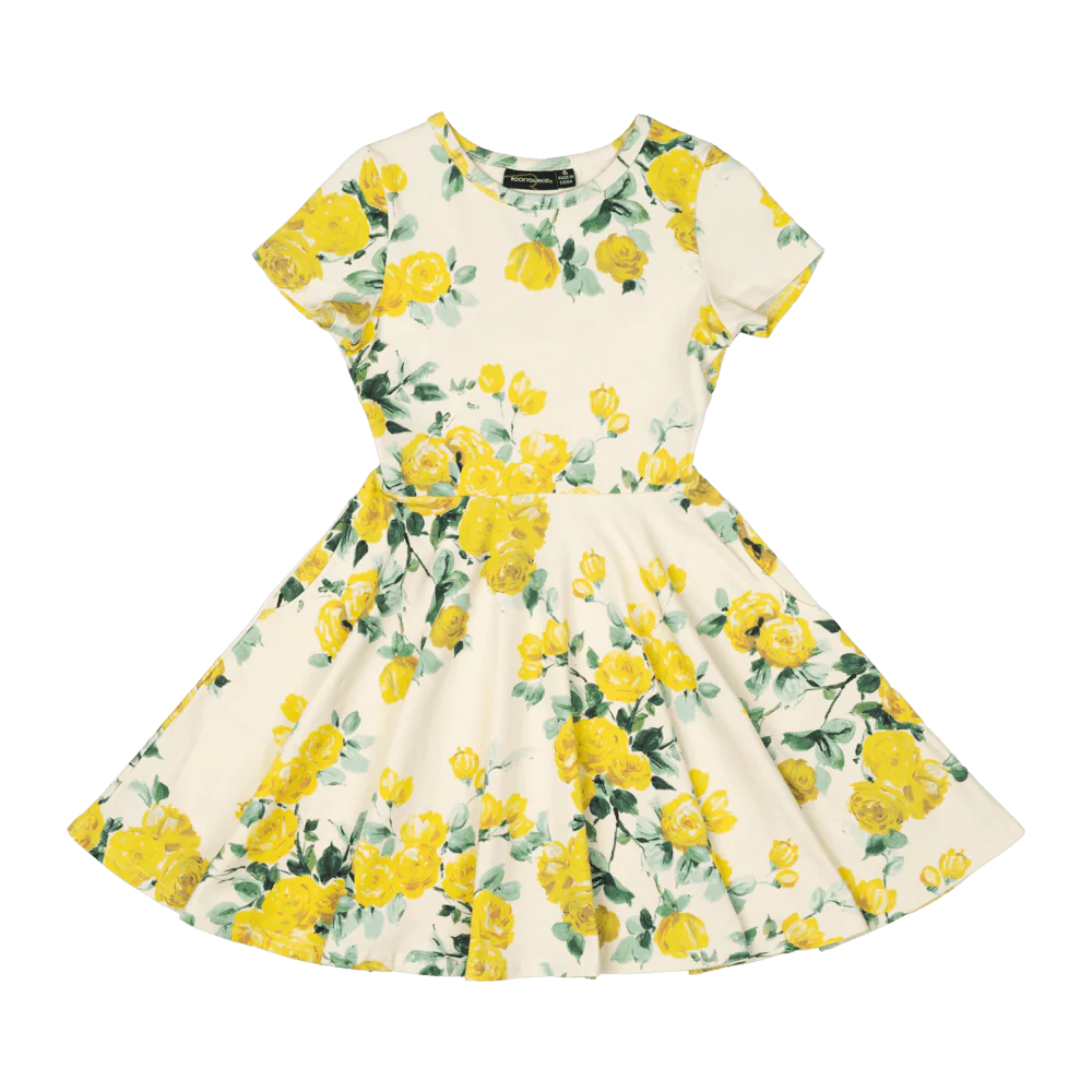 ROCK YOUR BABY - YELLOW ROSES WAISTED DRESS
