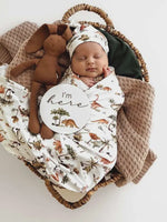 Load image into Gallery viewer, Snuggle Hunny - Organic Jersey Wrap &amp; Beanie Set Dino
