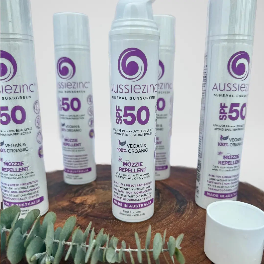 AussieZinc Mineral Sunscreen - Mozzie Repellent 2-in-1 SPF50+ Organic Mineral Zinc Sunscreen