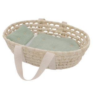 Living Textiles - Rattan Doll Moses Basket set - Sage