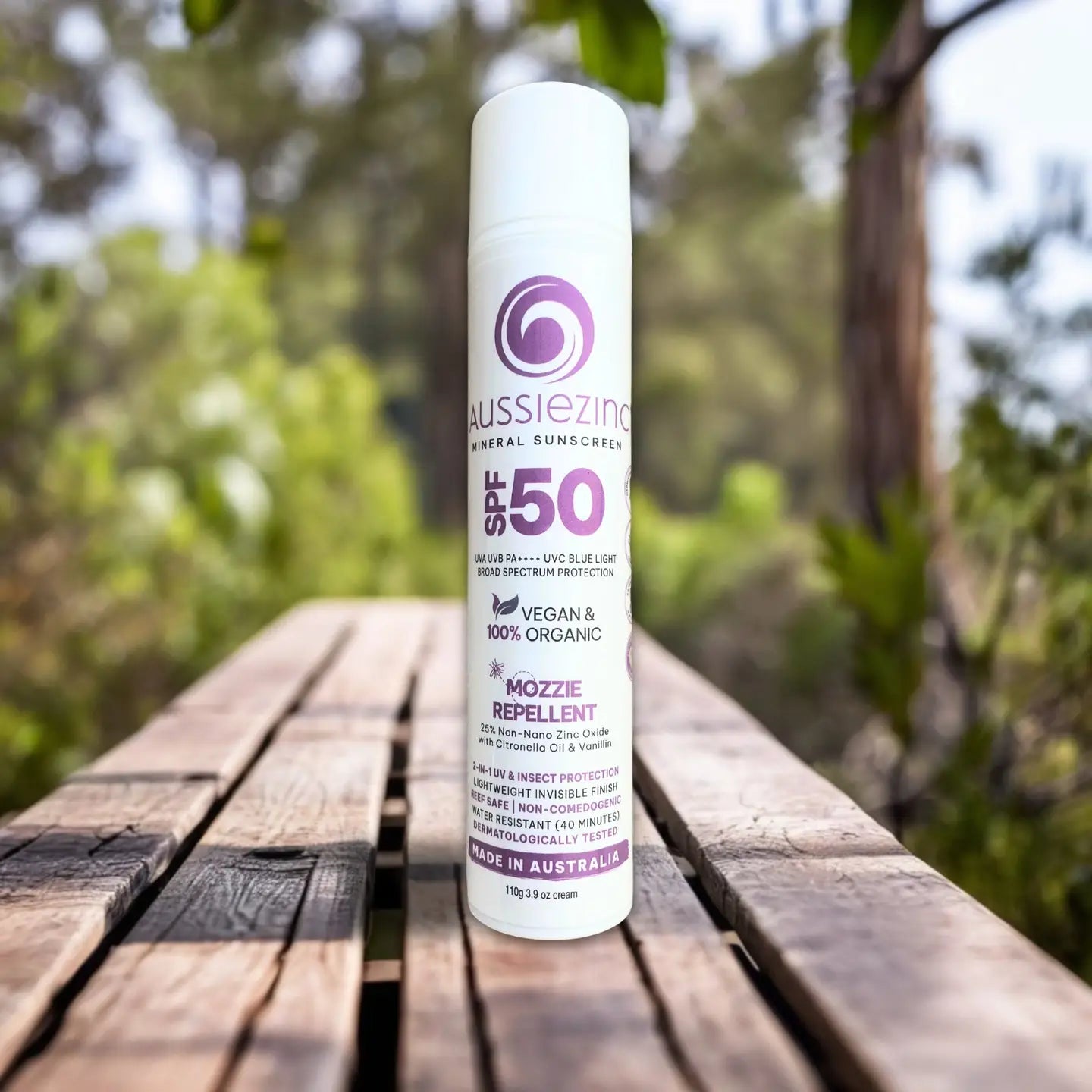 AussieZinc Mineral Sunscreen - Mozzie Repellent 2-in-1 SPF50+ Organic Mineral Zinc Sunscreen