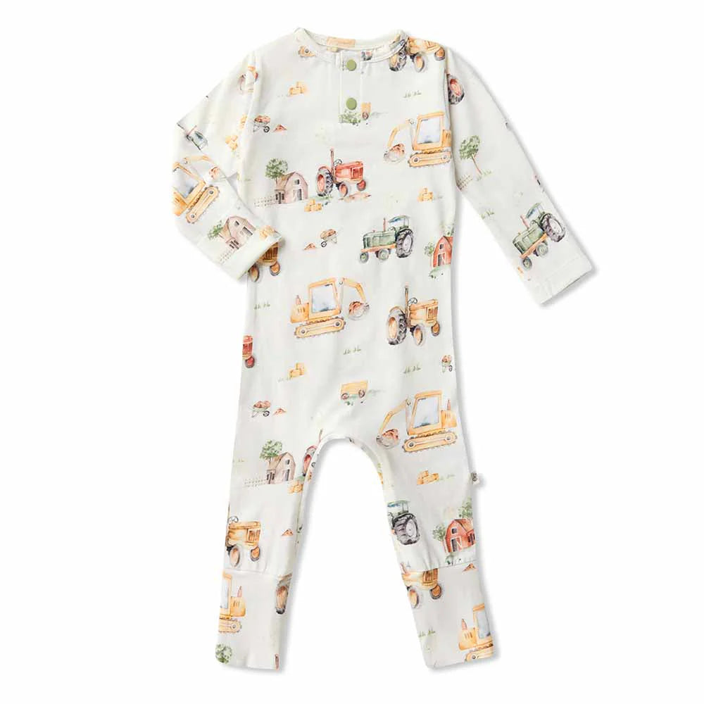 Snuggle Hunny - Diggers & Tractors Organic Growsuit