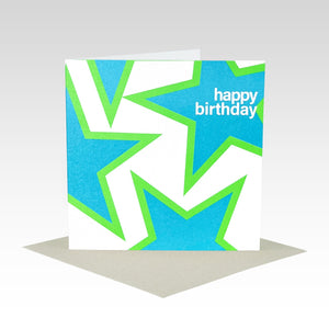 Rhicreative - Gift Card - Fluoro Blue & Green Stars Birthday
