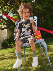 HUXBABY - DINO TO THE RESCUE TEE - SOFT BLACK