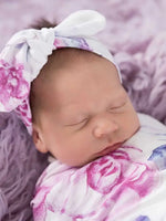 Load image into Gallery viewer, Snuggle Hunny - Organic Jersey Wrap &amp; Topknot Set Lilac Skies
