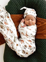 Load image into Gallery viewer, Snuggle Hunny - Organic Jersey Wrap &amp; Beanie Set Dino
