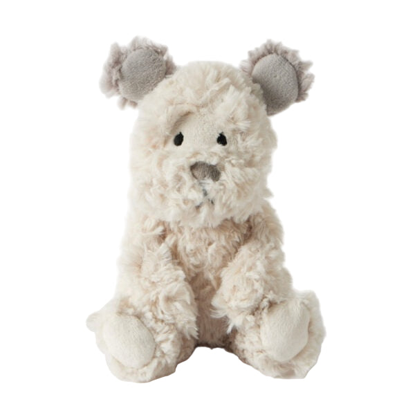 Plush toy bear with gray ears, rattle