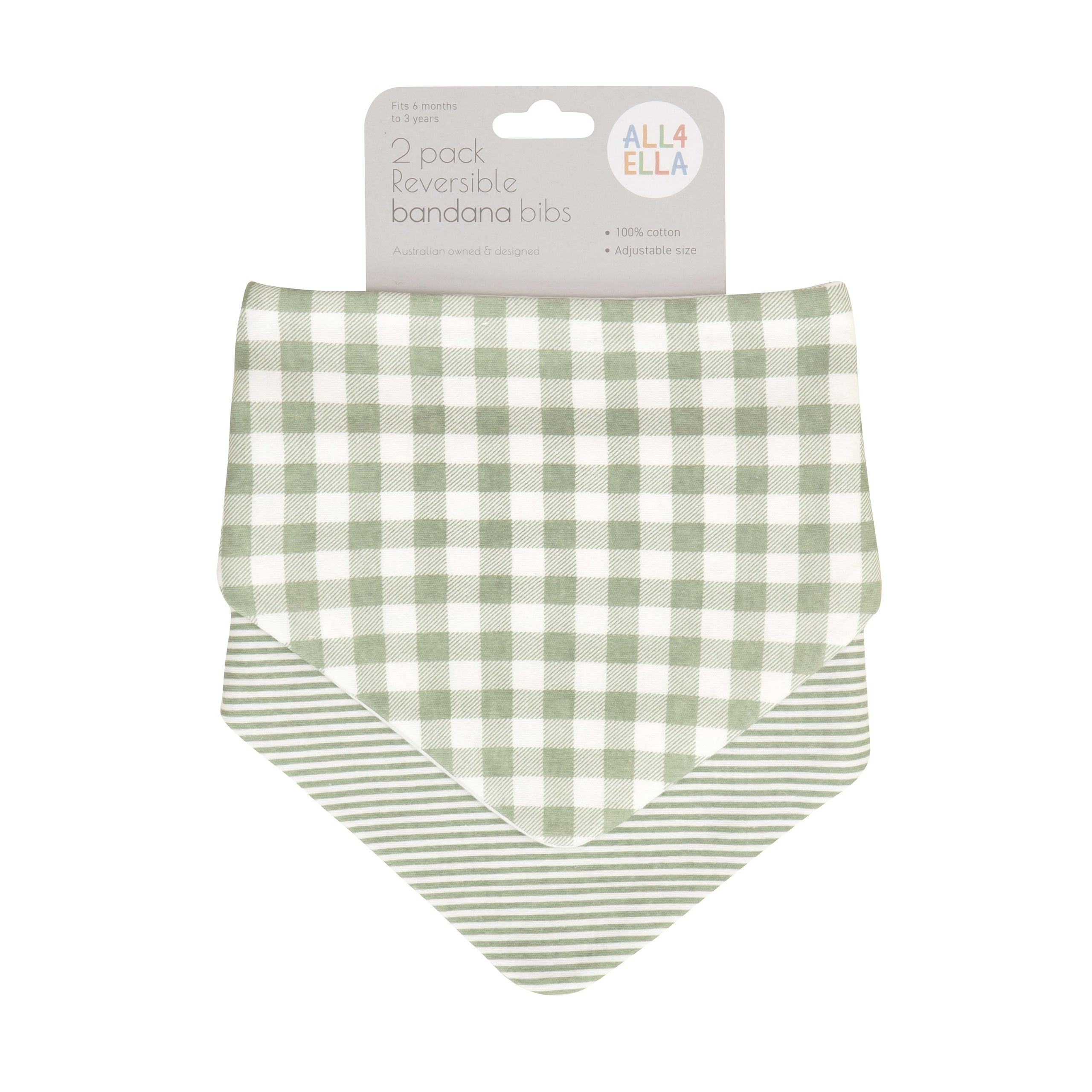 All4Ella - Bandana Bibs 2pk Reversible Gingham Sage