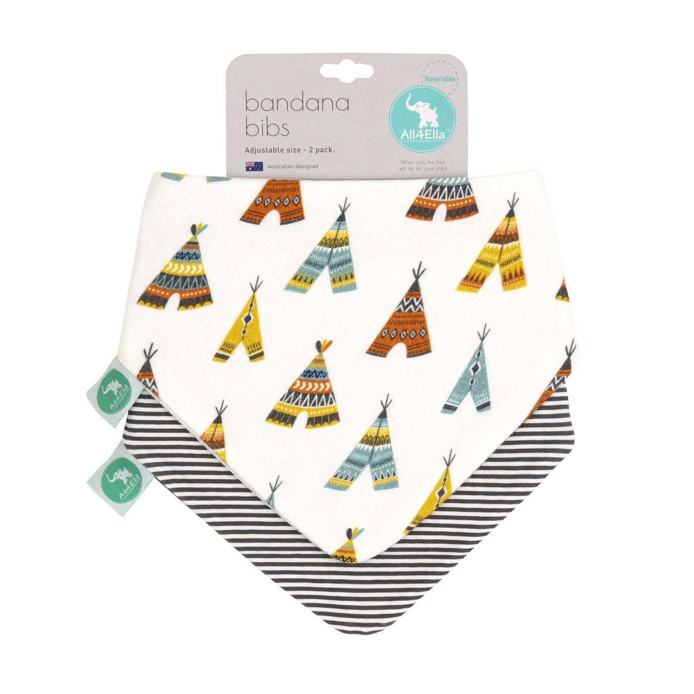 All4Ella - Bandana Bibs 2pk Reversible TeePee