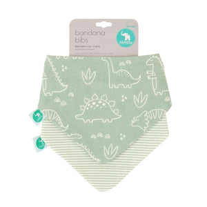 All4Ella - Bandana Baby Bibs 2pk Reversible Sage Dino