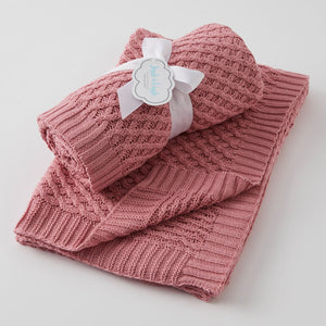Basket Weave Knit Blanket in Blush. Shop now at Sticky Fingers Children's Boutique, Niddrie, melbourne.