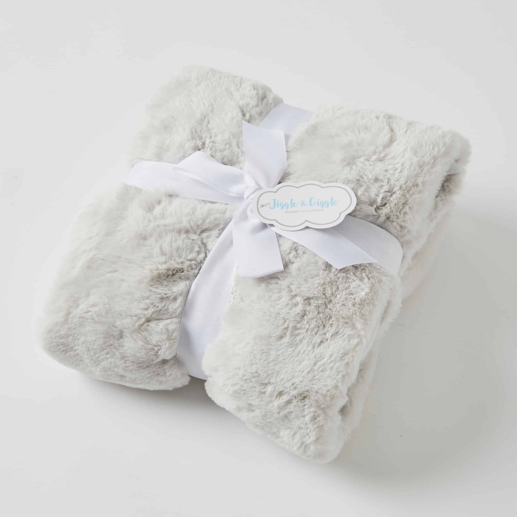 Faux Fur Grey Blanket for baby. Shop all Pilbeam now at Sticky Fingers Children's boutique, Niddrie, Melbourne
