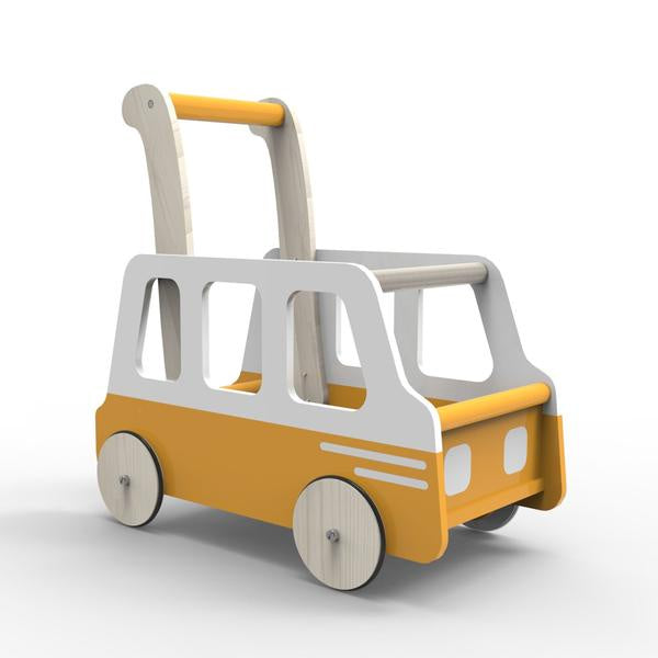Moover Push Yellow Bus, Wooden Toys, Sticky Fingers Children's Boutique