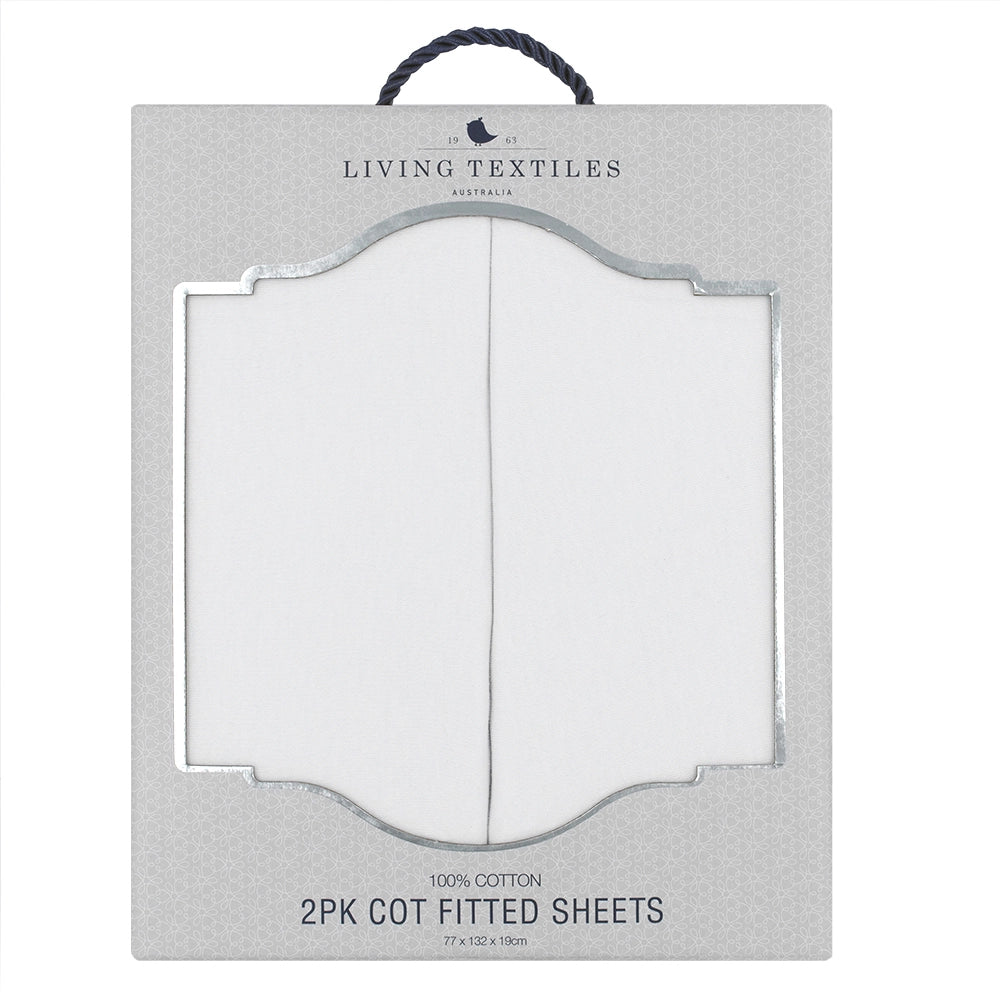 Living Textiles - Cot Fitted Sheet 2pk Jersey - White