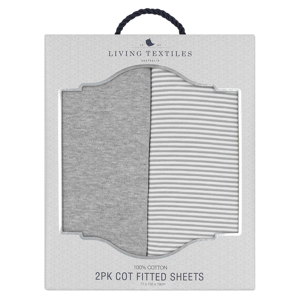 Living Textiles - Cot Fitted Sheet 2pk Jersey - Grey
