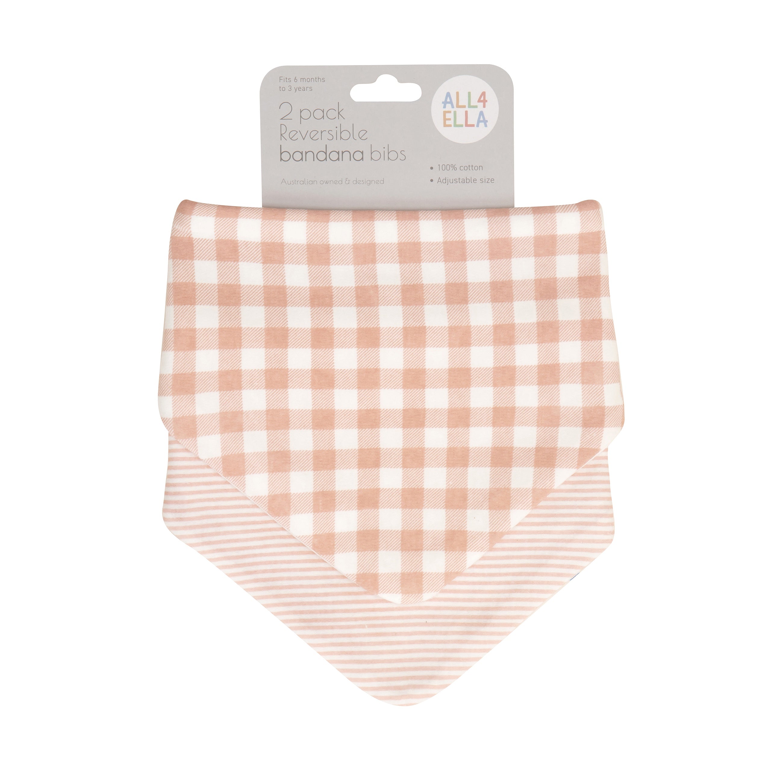 All4Ella - Bandana Bibs 2pk Reversible Gingham Strawberry