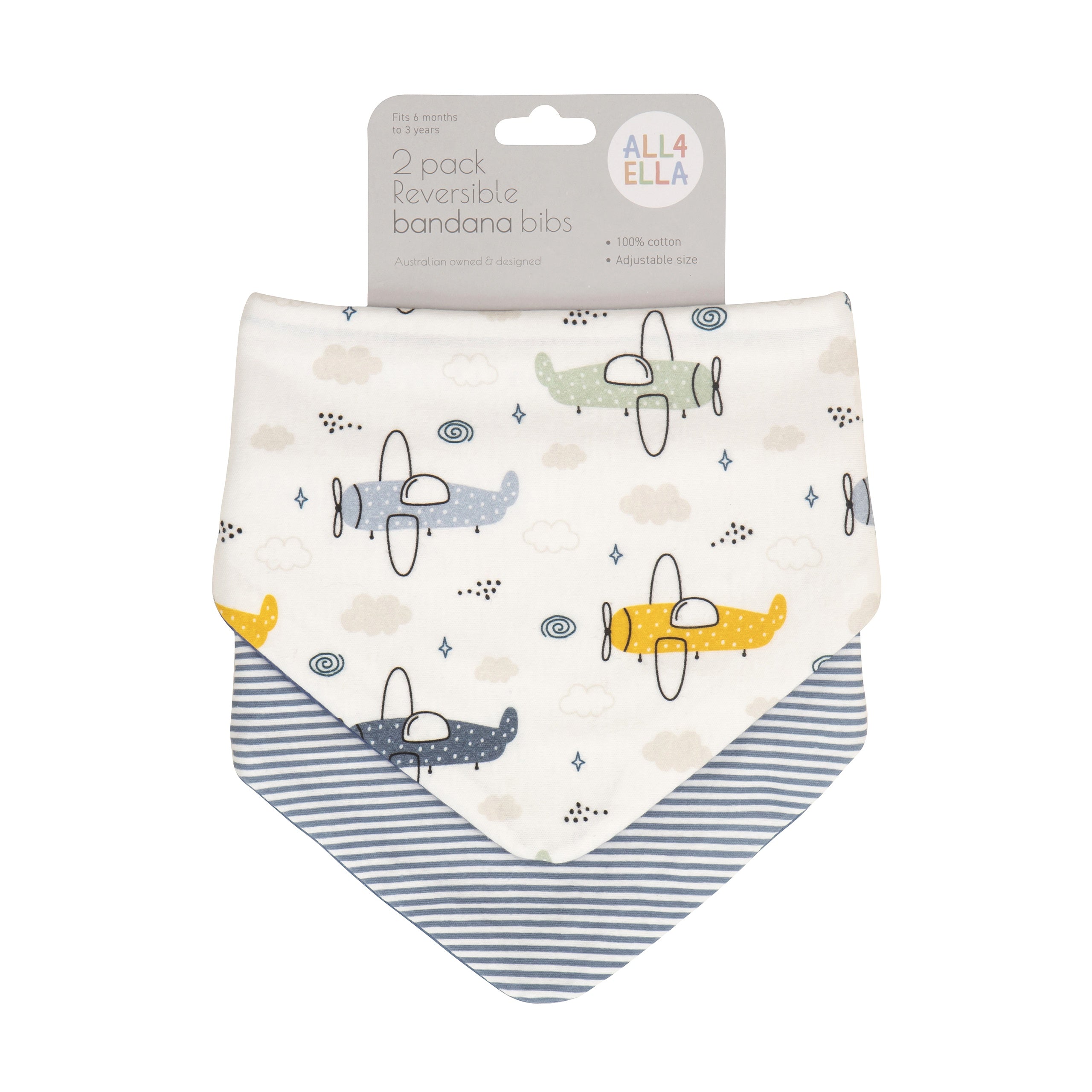 All4Ella - Bandana Bibs 2pk Reversible Planes