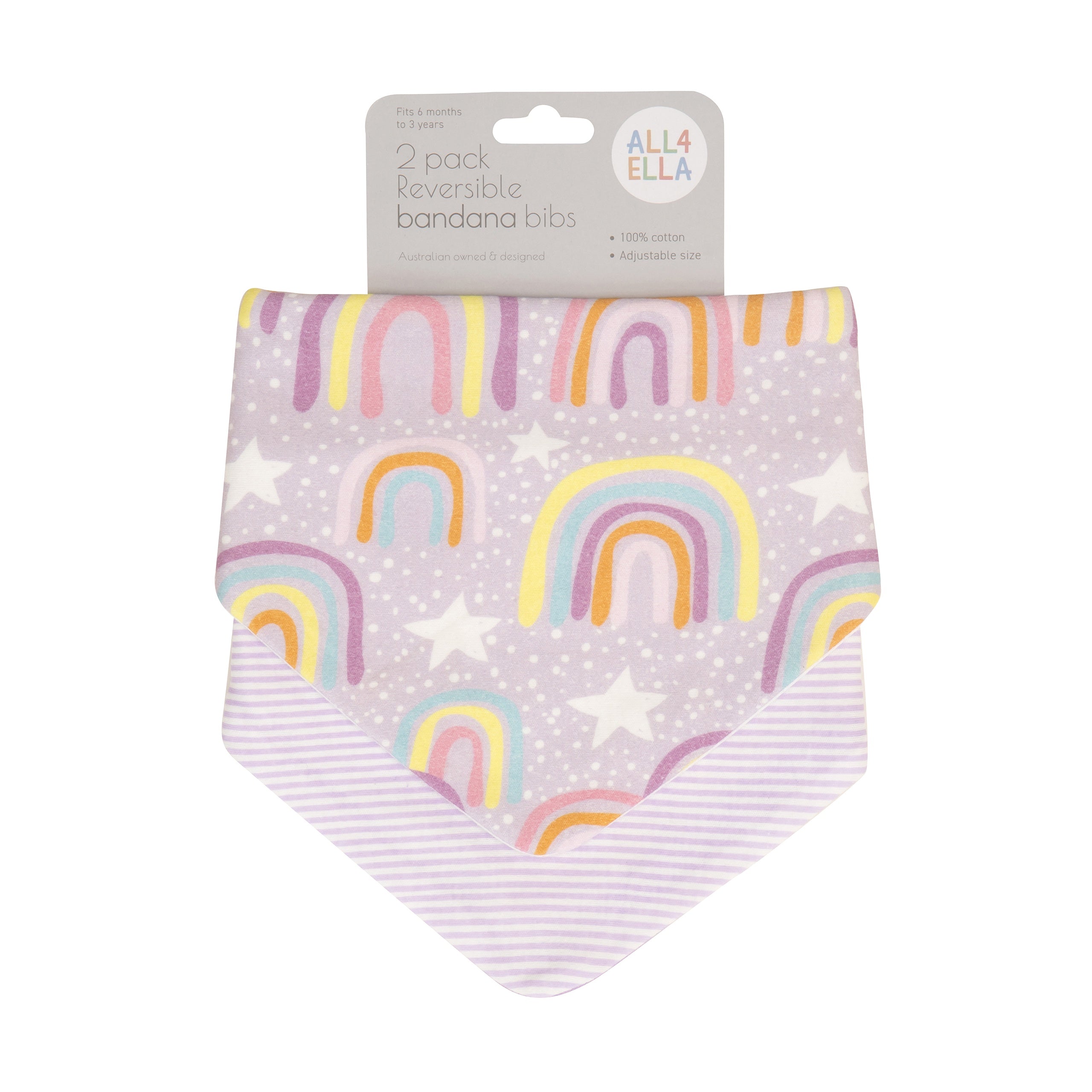 All4Ella - Bandana Bibs 2pk Reversible Lilac Rainbow