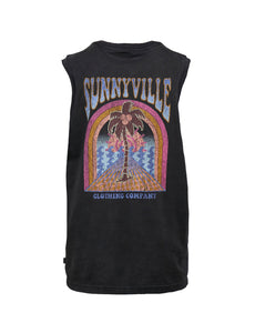 Sunnyville - Palm Muscle tank -  Washed Black
