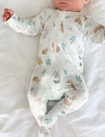 Load image into Gallery viewer, Purebaby Zip Growsuit Eucalyptus Friends, Sticky Fingers Children&#39;s Boutique
