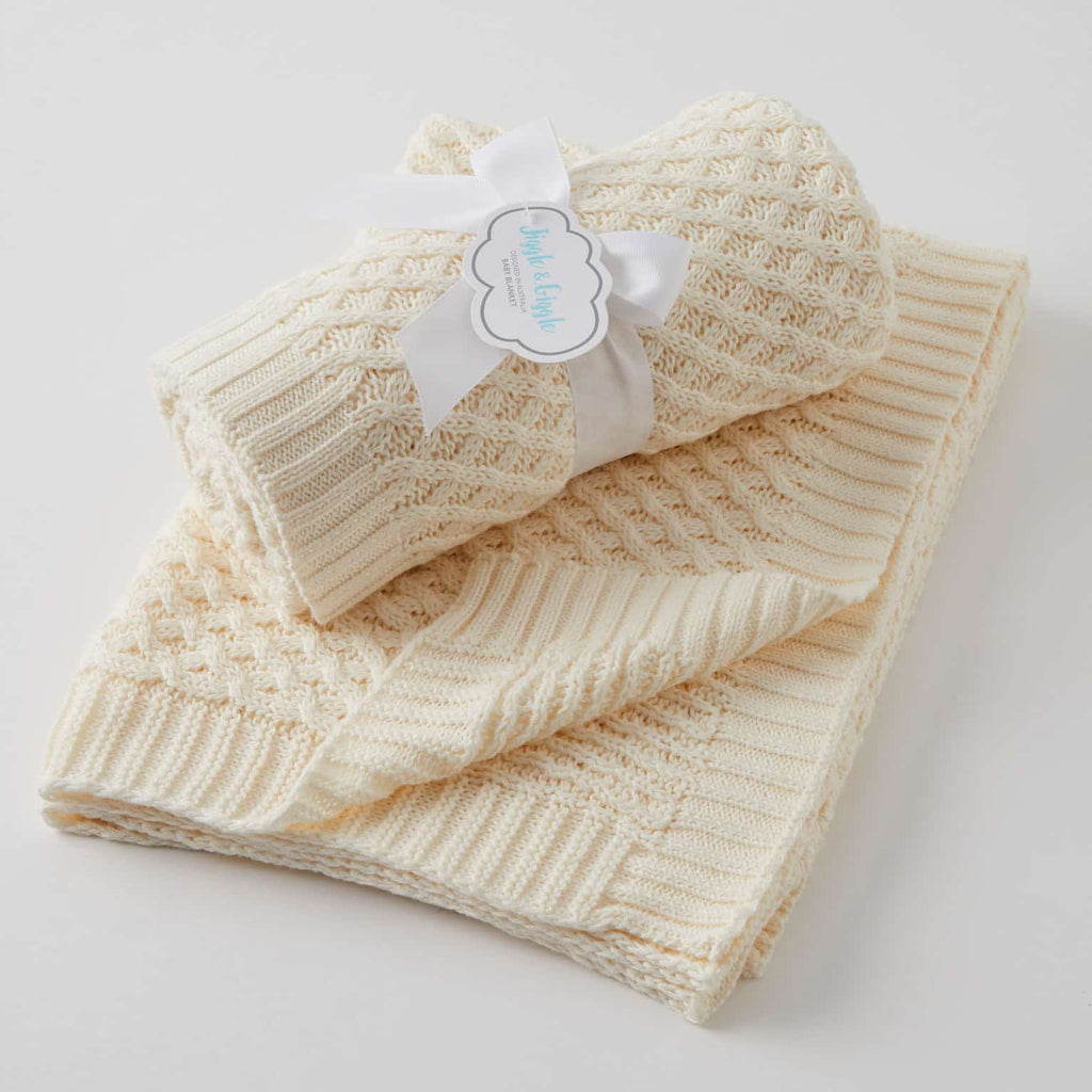 Pilbeam Knitted cream blanket Newborn baby gift Melbourne at Sticky Fingers Children's Boutique