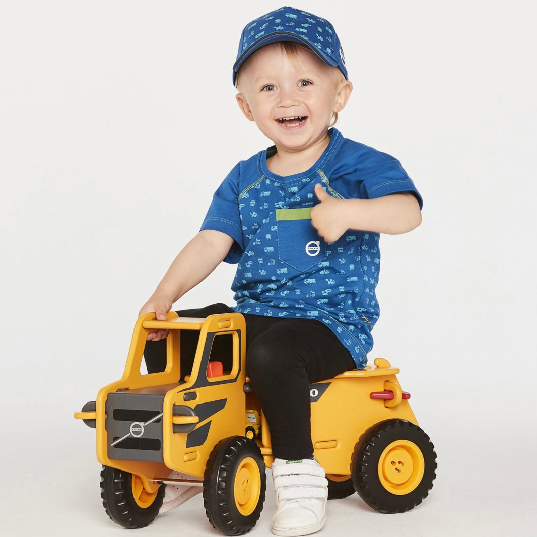 Moover Ride On Yellow Volvo Truck, Wooden Toys, Sticky Fingers Children's Boutique