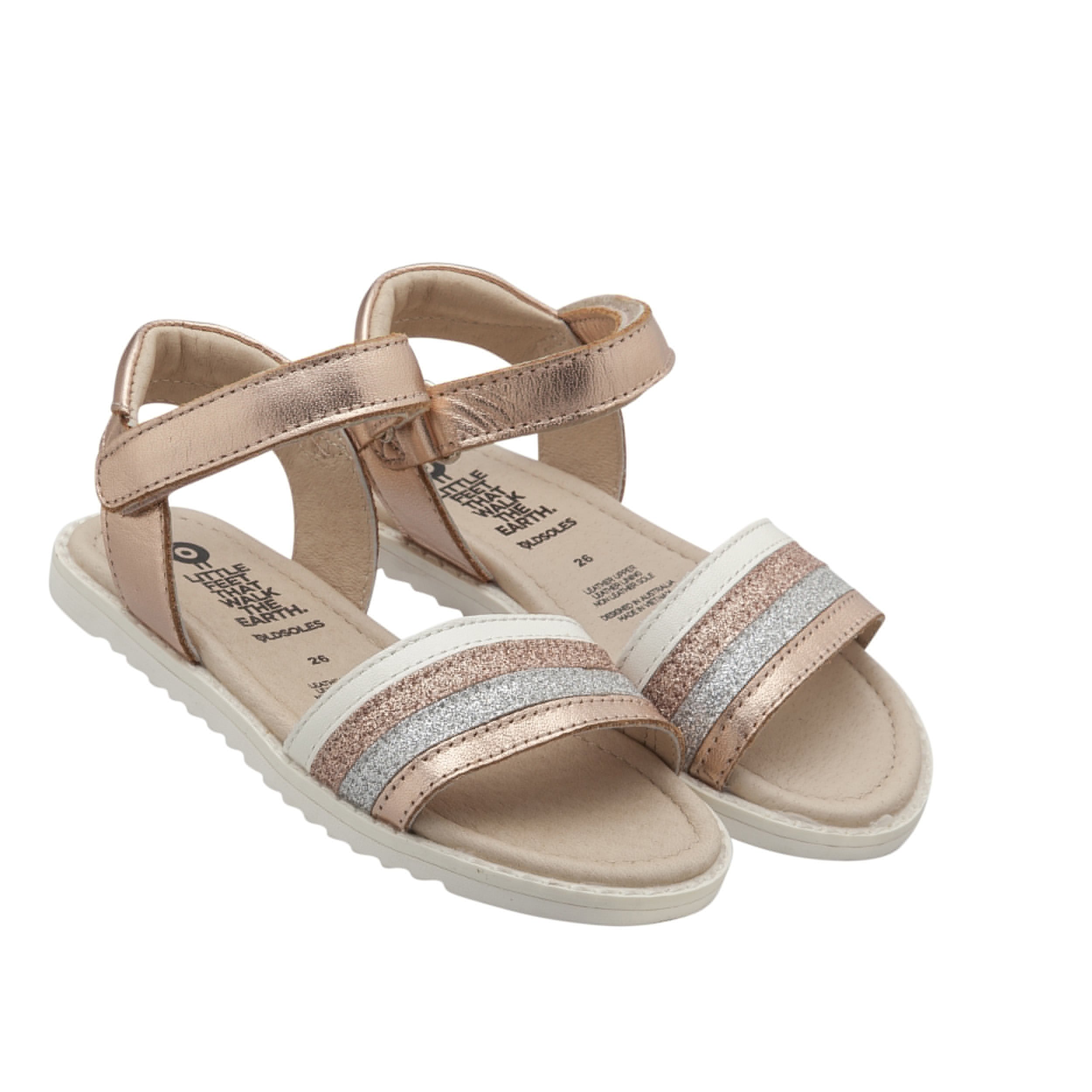 Colour Pop Sandal. Rose gold sandal for girls. Old Soles leather shoes. Shop online or in store at Sticky Fingers Childrens Boutique. 