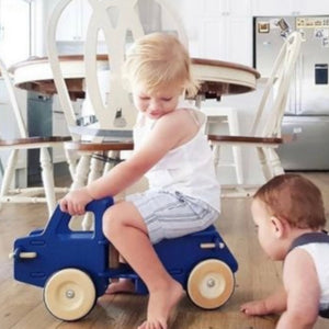 Moover Blue Dump Truck, Wooden Ride On Toy, Sticky Fingers Children's Boutique